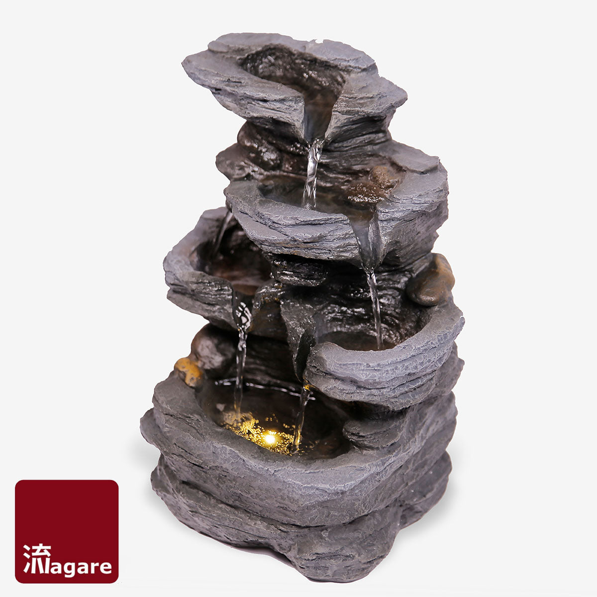 Follow the soothing sound of water as it traverses rocky terrains inspired by the world’s mountain landscapes.